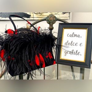 Ethereal Evening Handbag with Black & Red Feathers